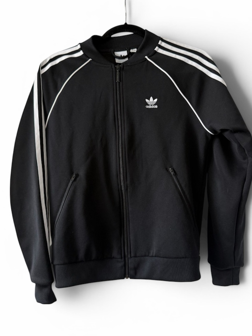 adidas Black Track Jacket with White Stripes